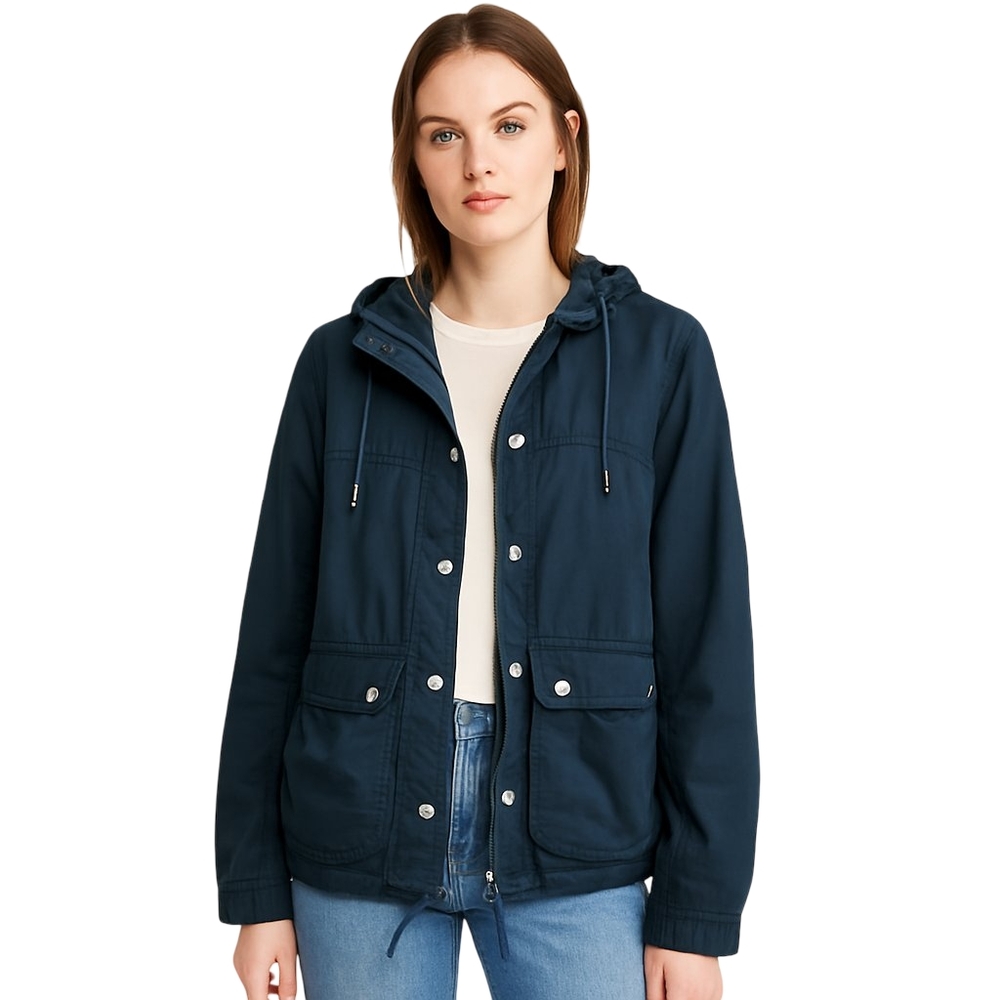 ABERCROMBIE & FITCH Hooded Utility Jacket Women Medium Navy Blue Drawstrings Y2K